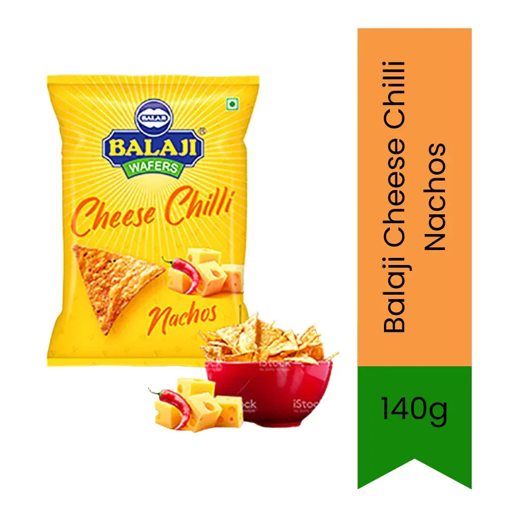 Balaji Cheese Chilli Nachos Tortilla Chips (Cheese Mirch Chips) | 140g - Spicy Cheesy Crunchy Corn Snacks for Parties, Dips & Ready-to-Eat Platters, Rich Melted Cheese Aroma | South Africa | India Bazaar