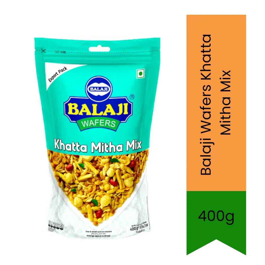 Balaji Sweet & Tangy Snack Mix / Khatta Mitha | 400g - Crunchy Savoury Combination with Rice Flakes & Sago, Ready-to-Eat Afternoon Tea Munchies | South Africa | India Bazaar