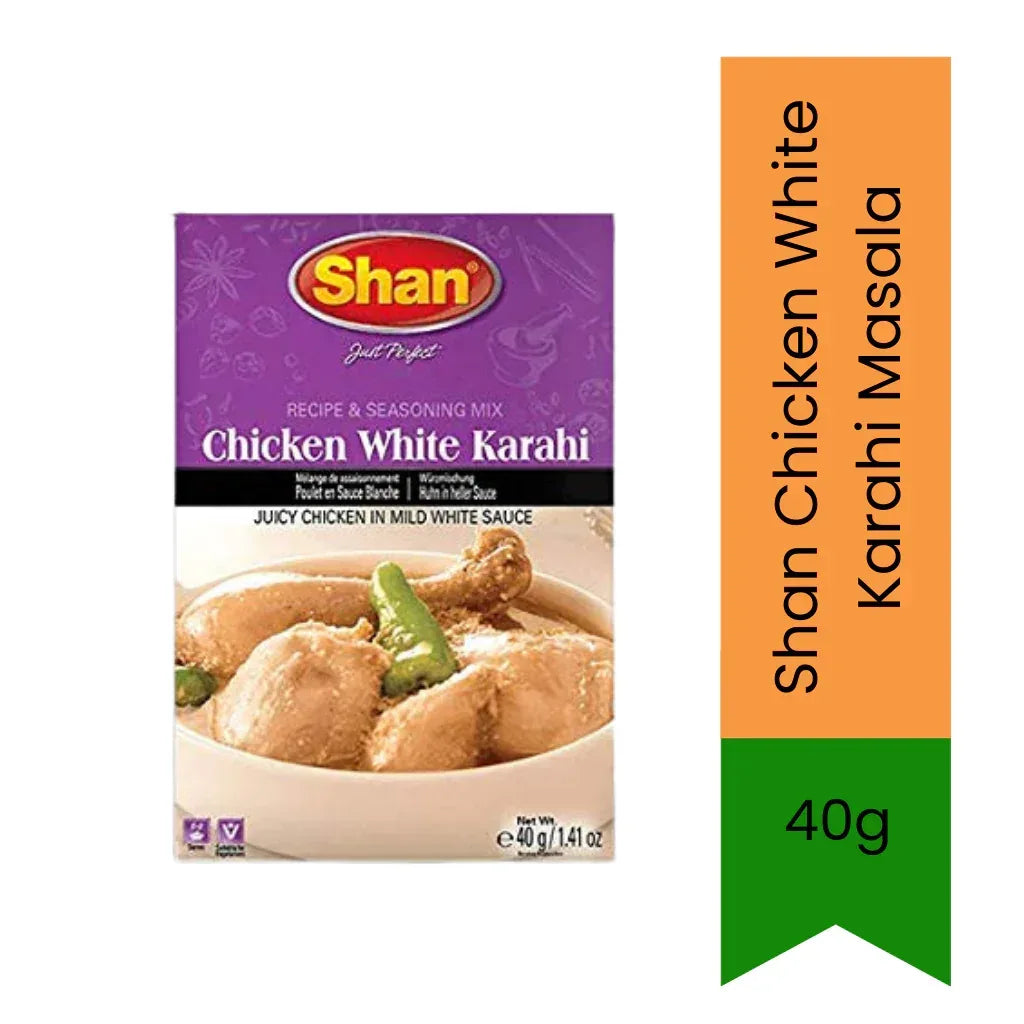 Shan Chicken White Karahi Masala (Safed Kadai Spice) | 40g - Mild Creamy & Peppery Ginger Spice Premix for Wok-Cooked Yogurt-Based Poultry Curries | South Africa | India Bazaar