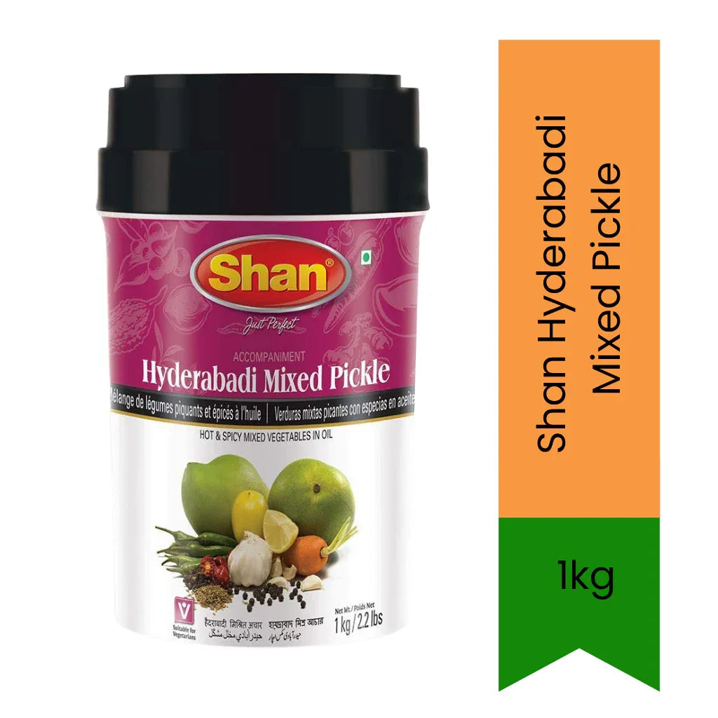 Shan Hyderabadi Mixed Pickle (Deccani Style Spicy Achar) | 1kg - Bold Extra-Pungent Southern Herb Infused Veggie Medley, Ultimate Kick for Biryanis | South Africa | India Bazaar