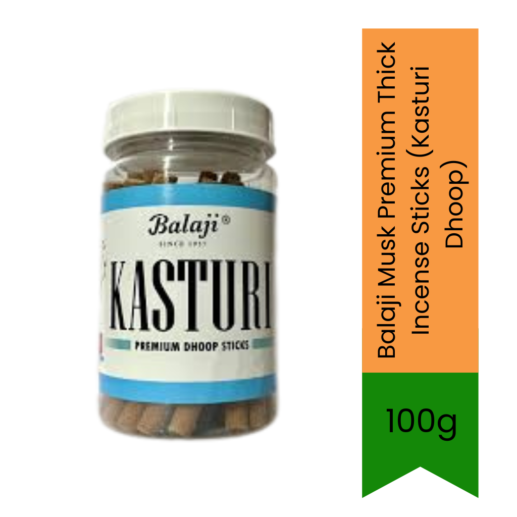 Balaji Musk Premium Thick Incense Sticks (Kasturi Dhoop) | 100g Jar Pack - Perfect for Meditation & Home Fragrance, Warm Musky Aroma & Lasting Freshness | South Africa | India Bazaar