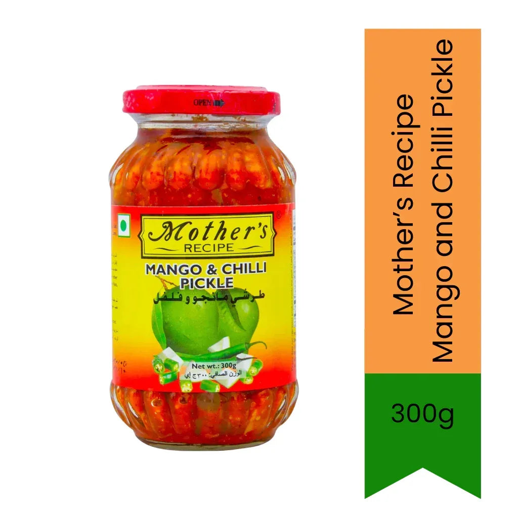 Mother's Recipe Mango and Chilli Pickle (Aam Hari Mirch Achar) | 300g - Perfect Combo Duo Condiment of Zesty Green Chilies & Raw Mango for Hot Curries & Braai Sides, Dual Heat | South Africa | India Bazaar