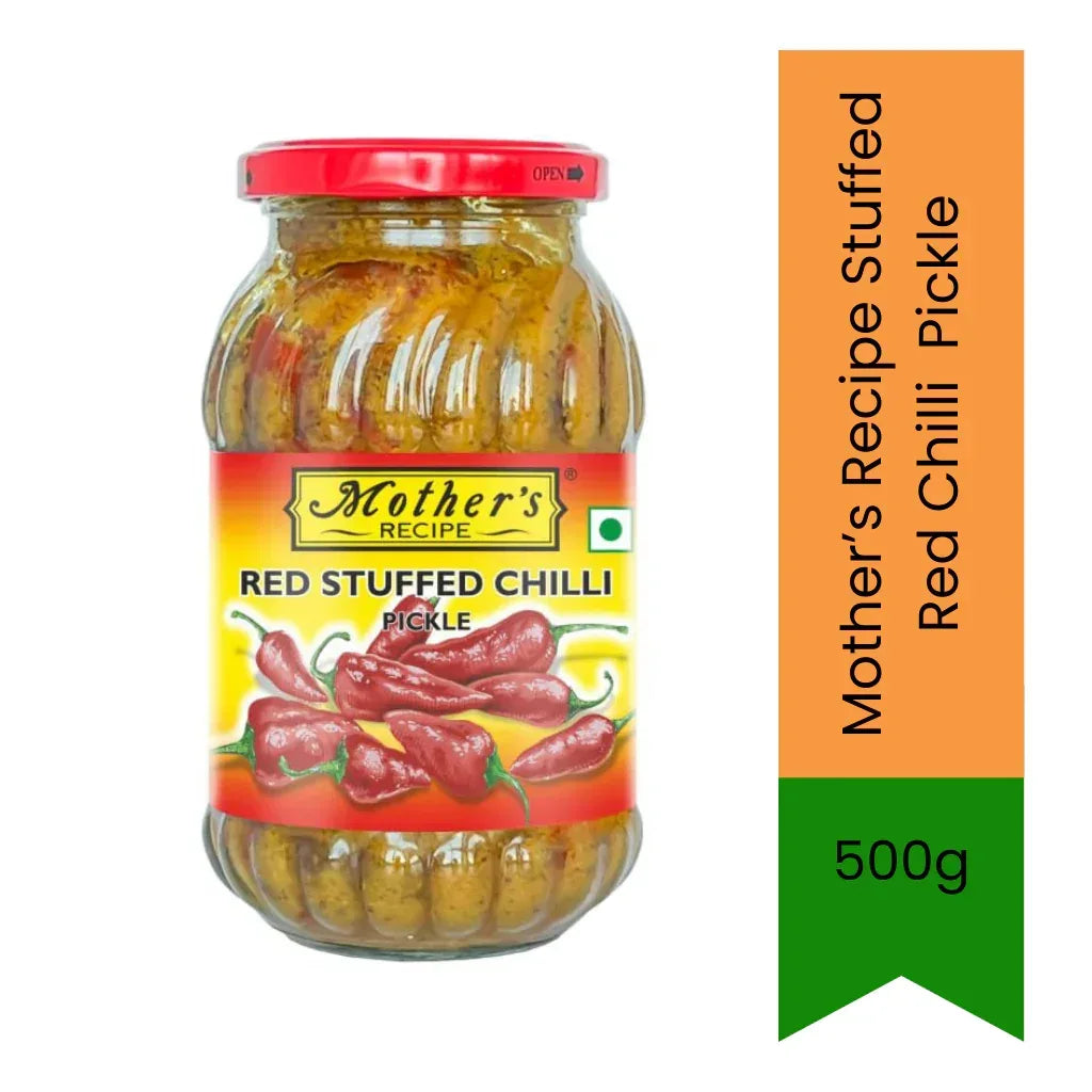Mother's Recipe Red Stuffed Chilli Pickle (Bharwa Lal Mirch Ka Achar) | 500g - Traditional Whole Banarasi Chili Seasoned Condiment for Parathas & Khichdi, Tangy Mustard Spiced Core | South Africa | India Bazaar