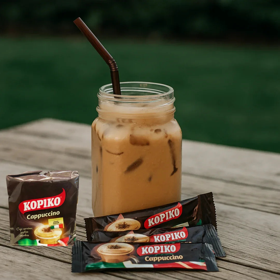 Kopiko Cappuccino Coffee (Coffee Sachet / Instant Coffee) | 10's Sachet Pack - Premium Instant Coffee | Rich & Creamy Cappuccino with Choco Granules | South Africa | India Bazaar