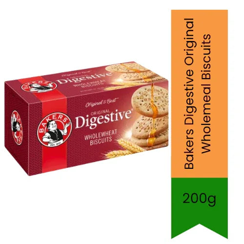 Bakers Digestive Original Wholemeal Biscuits (Aata Biscuit) | 200g - High Fiber, Supports Healthy Digestion | Perfect with Green Tea, Daily Snacking & Fitness Diets | South Africa | India Bazaar