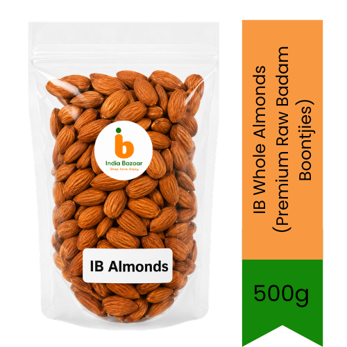 IB Whole Almonds (Premium Raw Badam Boontjies) - Handpicked Unroasted Nutrient-Rich Nuts for Daily Brain Power, Soaking & Healthy Weight Loss | South Africa | India Bazaar