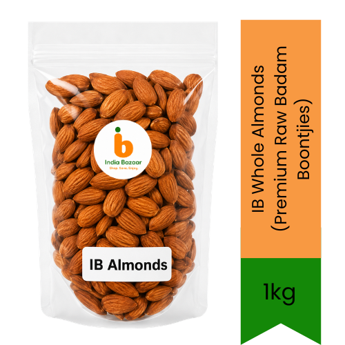 IB Whole Almonds (Premium Raw Badam Boontjies) - Handpicked Unroasted Nutrient-Rich Nuts for Daily Brain Power, Soaking & Healthy Weight Loss | South Africa | India Bazaar