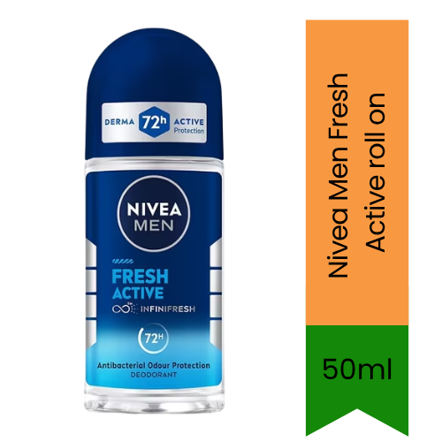 NIVEA MEN Fresh Active Anti-Perspirant Roll-On (Roll-on Deodorant) | 50ml - Premium Underarm Protection | 48H Sweat & Odour Defense | Ocean Extracts Freshness | South Africa | India Bazaar