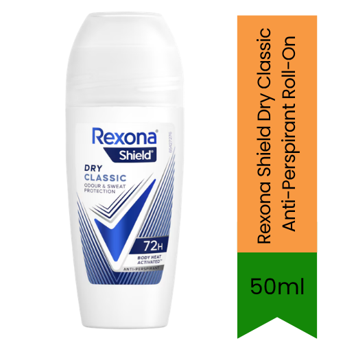 Rexona Shield Dry Classic Anti-Perspirant Roll-On (Roll-on Deodorant) | 50ml - Premium Underarm Protection | 48H Sweat & Odour Defense | Long-Lasting Freshness | South Africa | India Bazaar