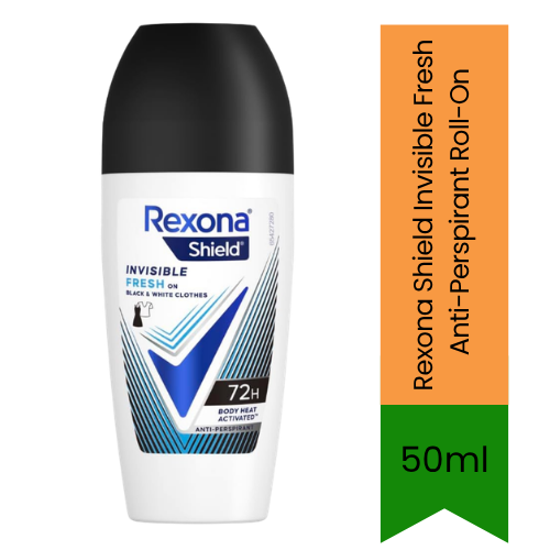 Rexona Shield Invisible Fresh Anti-Perspirant Roll-On (Roll-on Deodorant) | 50ml - Premium Underarm Protection | 48H Sweat Defense | Anti-Stain & Fresh Scent | South Africa | India Bazaar