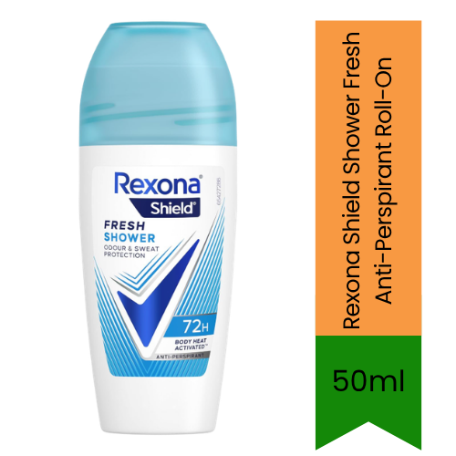Rexona Shield Shower Fresh Anti-Perspirant Roll-On (Roll-on Deodorant) | 50ml - Premium Underarm Protection | 48H Sweat & Odour Defense | All-Day Clean Scent | South Africa | India Bazaar