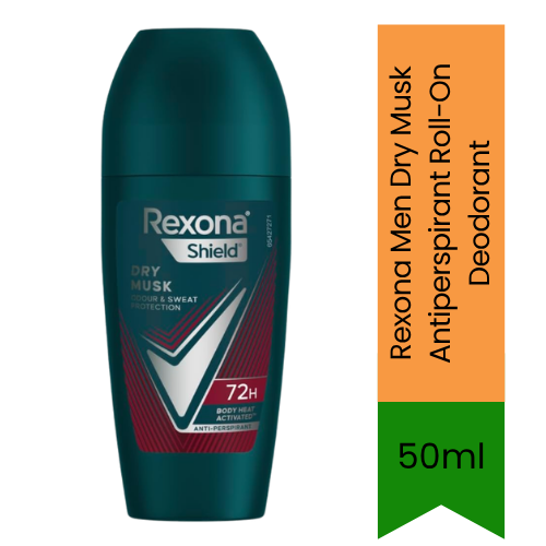 Rexona Shield Dry Musk Anti-Perspirant Roll-On (Roll-on Deodorant) | 50ml - Premium Underarm Protection | 48H Sweat & Odour Defense | Classic Dry Musk Scent | South Africa | India Bazaar