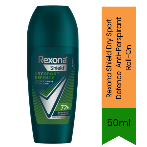 Rexona Shield Dry Sport Defence Anti-Perspirant Roll-On (Roll-on Deodorant) | 50ml - Premium Sport Protection | 48H Extreme Sweat & Odour Control | Fresh Active | South Africa | India Bazaar