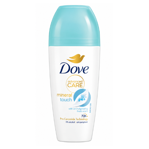 Dove Advanced Care Alcohol Free Mineral Touch 0% Alcohol Anti-Perspirant Roll-On (Roll-on Deodorant) | 50ml - Premium Underarm Care | 72H Sweat Defense | Mineral Enriched Softness | South Africa | India Bazaar