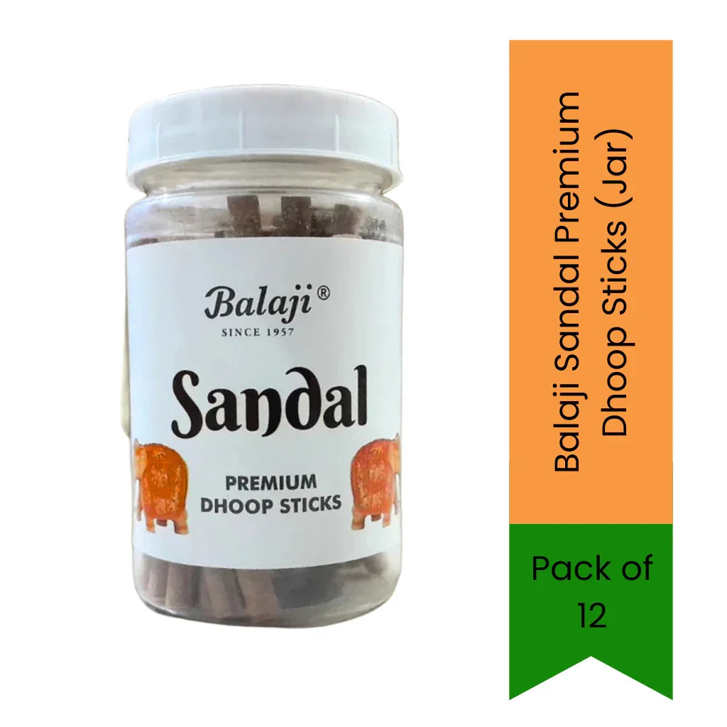 Balaji Sandalwood / Chandan Premium Thick Incense Sticks / Dhoop (Jar) | Warm Woody, Smooth & Creamy Fragrance | Long-Lasting Home Aroma | South Africa | India Bazaar
