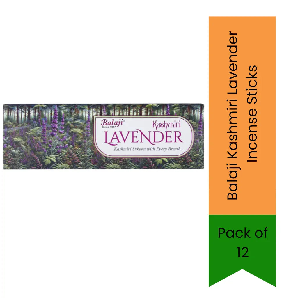 Balaji Kashmiri Lavender Incense Sticks Pack of 12 | Soft Lavender, Floral & Calming Fragrance | Relaxing Home Aroma | South Africa | India Bazaar