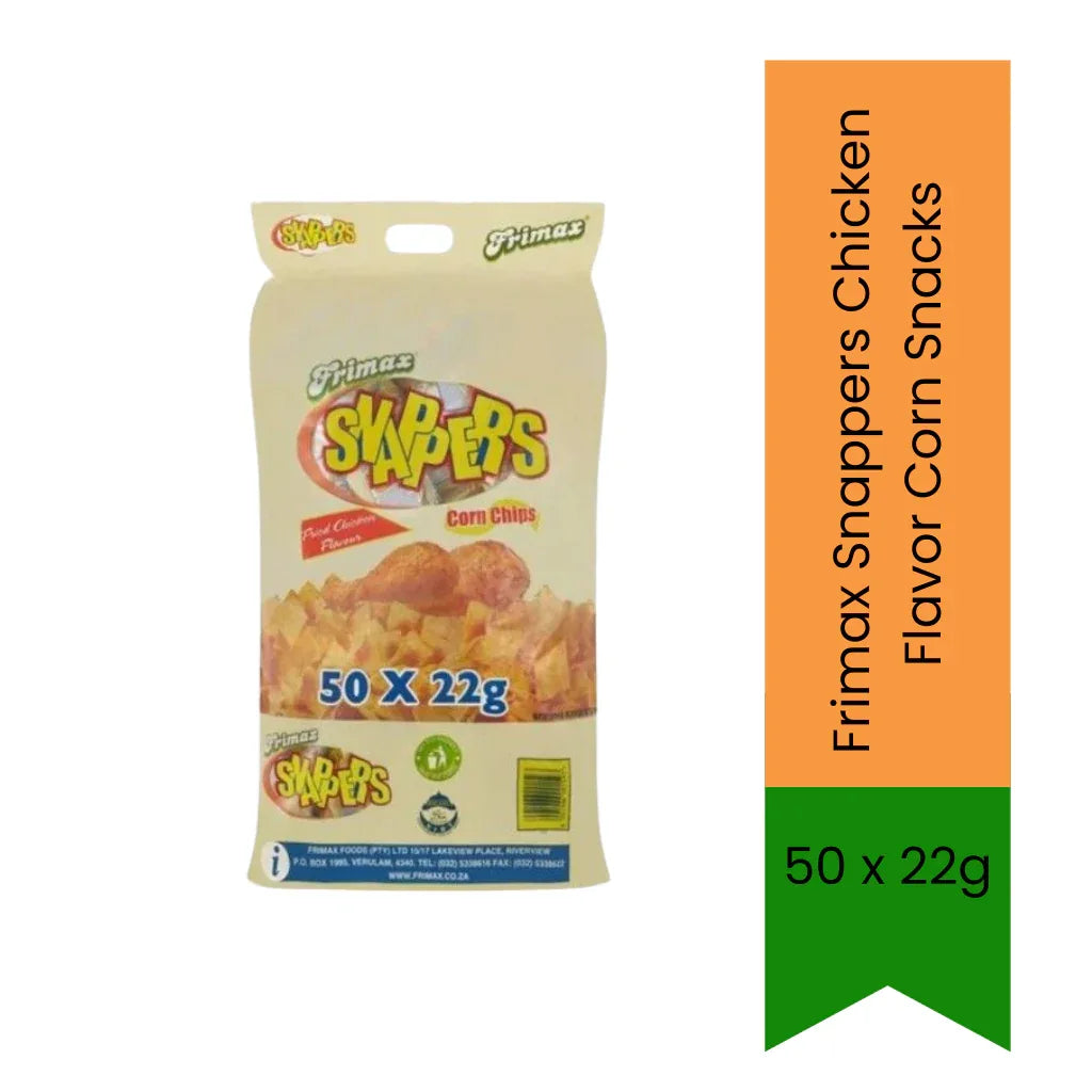 Frimax Snappers Chicken Flavour Corn Snacks | 50 x 22g - Crunchy Corn Snack for Lunchboxes & Resale, Savory Chicken Flavor & Multipack Value | South Africa | India Bazaar