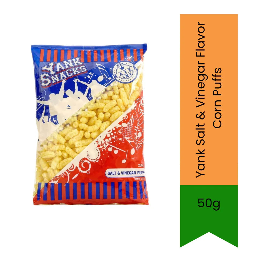 Yank Salt & Vinegar Corn Puffs | 50g - Crunchy Tangy Corn Snack for Lunchboxes & Snacking, Light Texture & Bold Flavor | South Africa | India Bazaar