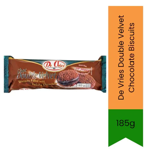 De Vries Double Velvet Chocolate Biscuits 185g | Rich Chocolate Sandwich Biscuits for Tea Time & Sweet Treats | Creamy Filling with Indulgent Cocoa Flavor | South Africa | India Bazaar