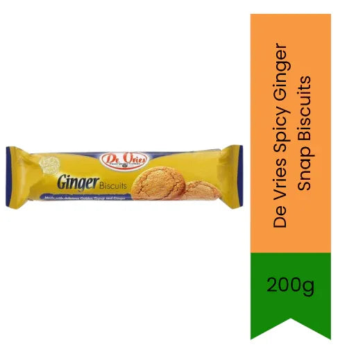 De Vries Spicy Ginger Snap Biscuits 200g | Crunchy Ginger Biscuits for Tea Time, Coffee Breaks & Everyday Snacking | Warm Spiced Flavor with Crisp Texture | South Africa | India Bazaar