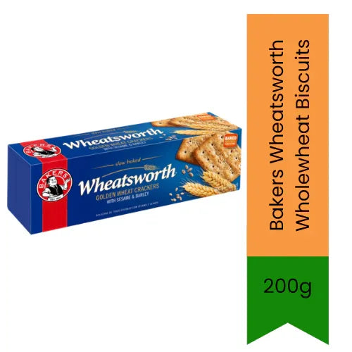 Bakers Wheatsworth Wholewheat Crackers (Gehun Biscuit) | 200g - Whole Grain Goodness, Crisp & Nutritious | Great for Weight Management, Cheese Spreads & Healthy Snacks | South Africa | India Bazaar