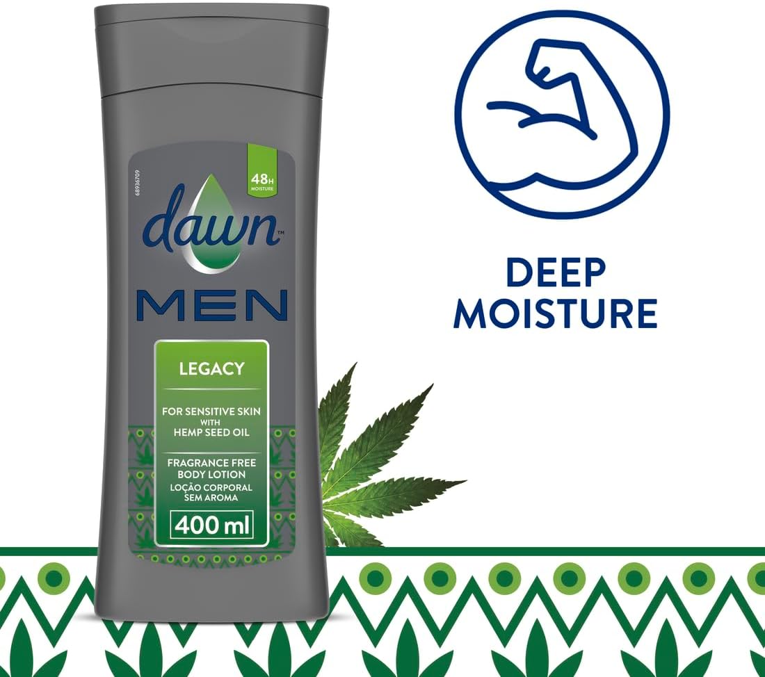 Dawn Men Legacy Fragrance Free Body Lotion (Sensitive Skin) | 400ml - Premium Pure Fast Absorbing Lotion for Sensitive Skin Care & Hydration | Delivers Smooth Skin & Long Comfort | South Africa | India Bazaar