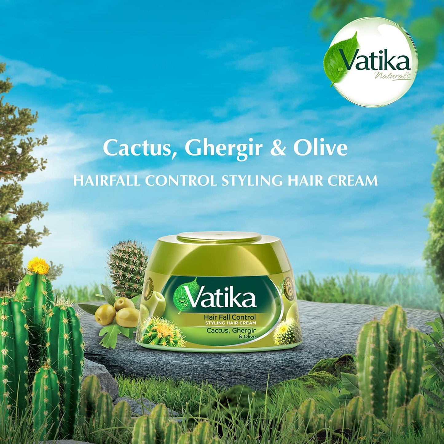 Dabur Vatika Hair Fall Control Hair Styling Cream (Cactus & Garlic) | 140ml - Daily Grooming Hair Polish for Weak Strands, Boosts Hair Strength & Non-Greasy Shine | South Africa | India Bazaar