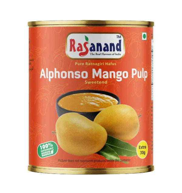 Rasanand Sweetened Alphonso Mango Pulp (Hapus Aam Ras) | 850g - Premium Creamy King Mango Puree for Shakes, Lassi & Festive Shrikhand Desserts | South Africa | India Bazaar