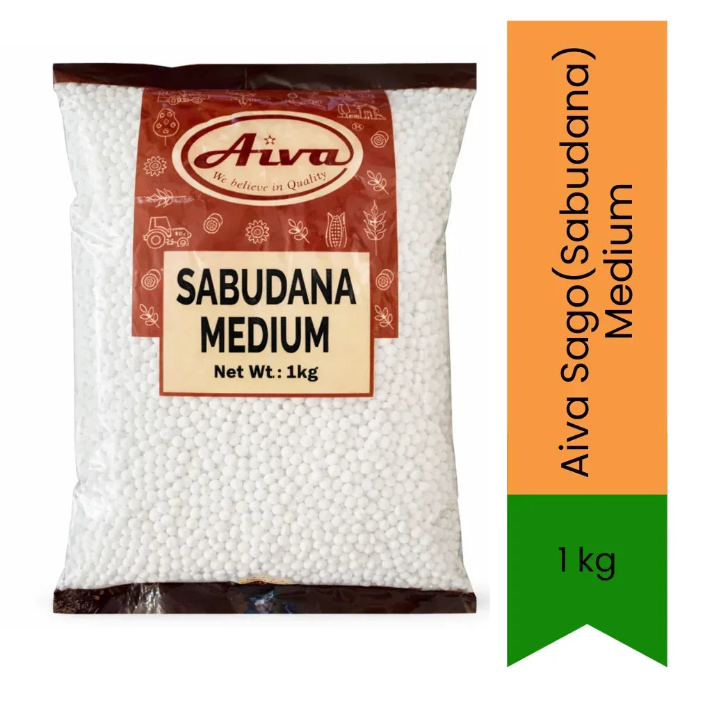 Aiva Tapioca Pearls Sago Medium Grains (Sabudana Grains) | 1kg - Soft Chewy Light Grains for Fasting Khichdi, Sweet Milk Puddings, Kheer & Bubble Tea Desserts | South Africa | India Bazaar