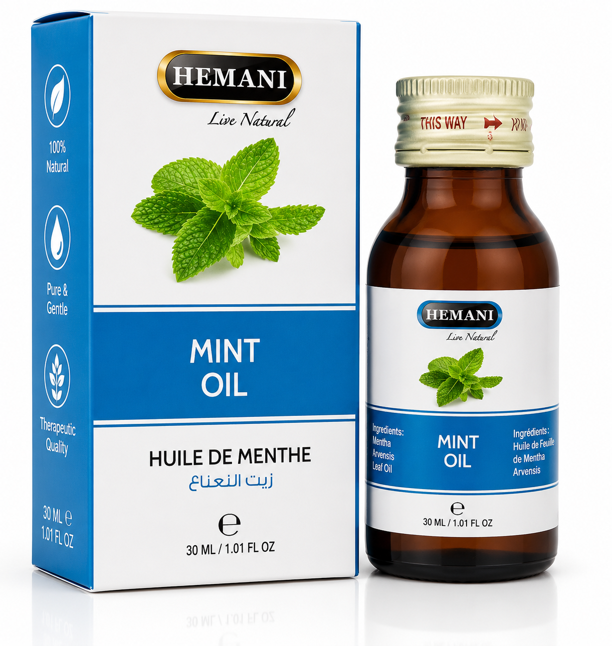 Hemani Live Natural Mint Oil (Pudina Essential Oil) | 30ml - Skin Care(For External Use Only)