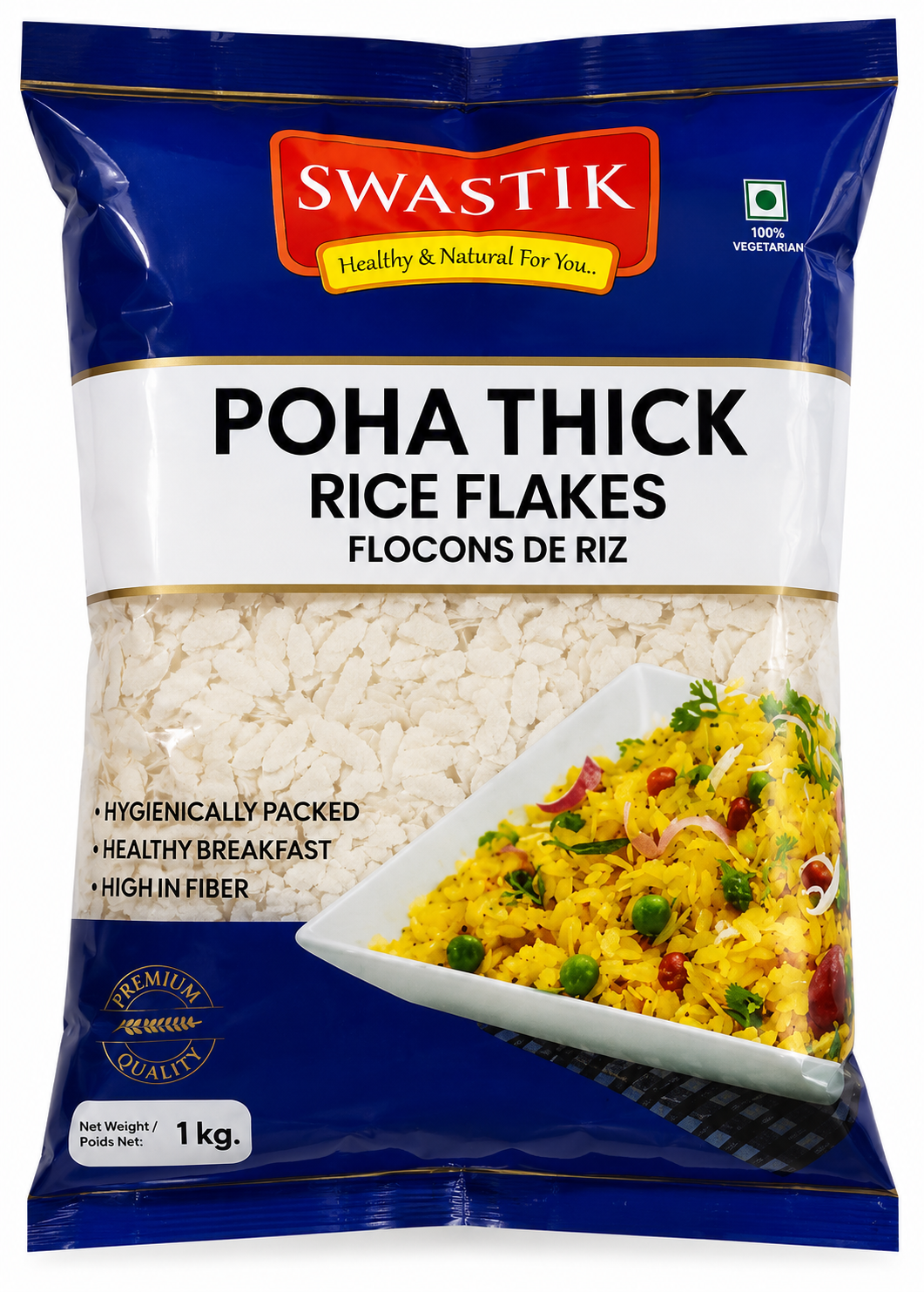 Swastik Thick Poha (Jada Pauva) | 1kg - Premium Quality Flattened Rice Flakes | Perfect For Savoury Breakfast Dishes & Roasted Chivda Namkeen | South Africa | India Bazaar