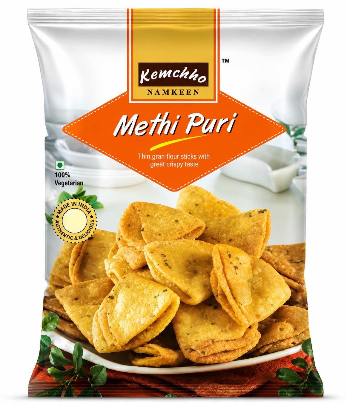 Kemchho Fenugreek Crispy Flatbread Crackers (Methi Puri) | 270g - Deep-Fried Savoury Flour Discs For Afternoon Chai Teatime Snacking | Infused With Aromatic Dried Methi Leaves For An Authentic Bitter-Sweet Herbed Flavour | South Africa | India Bazaar