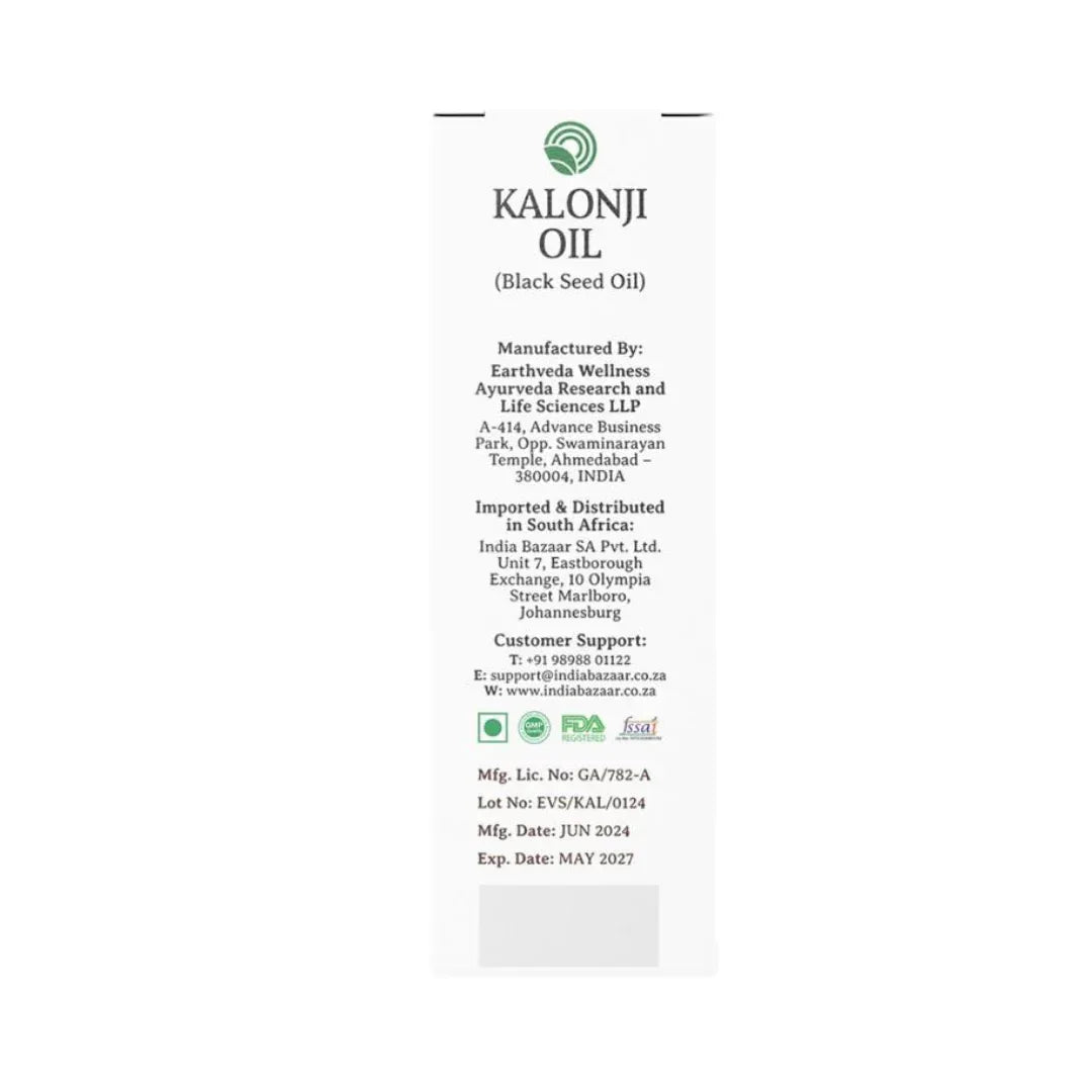 Earthveda Black Seed Kalonji Oil Cold Pressed (Mangrail Tel) | 100ml - Pure Organic Nigella Sativa Oil for Hair Growth and Immune Wellness | South Africa | India Bazaar