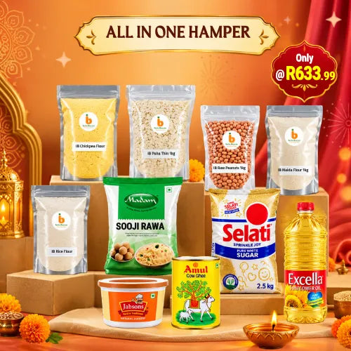 IB All in One Hamper | 1 Pack - Premium Sweets, Snacks & Dry Fruits Hamper | Festive Gifting, Rich Flavor & Complete Variety | South Africa | India Bazaar