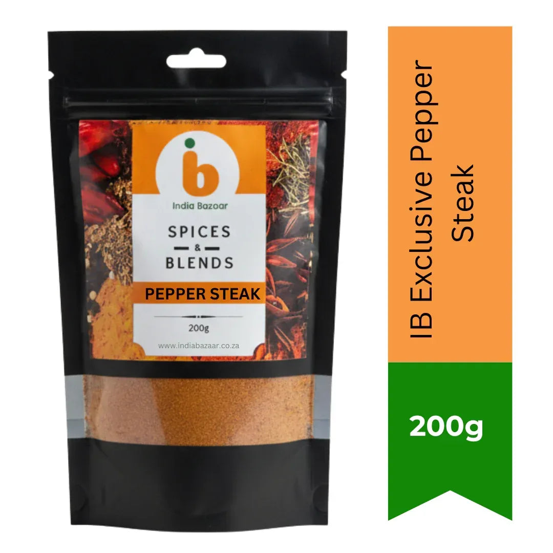IB Pepper Steak Seasoning Bold Meat Rub (Pepper Steak Spice) | 200g - Coarse Crunchy Black Pepper Grill Spice Blend for T-Bone Steaks, Braai Meats & Beef Burgers | South Africa | India Bazaar