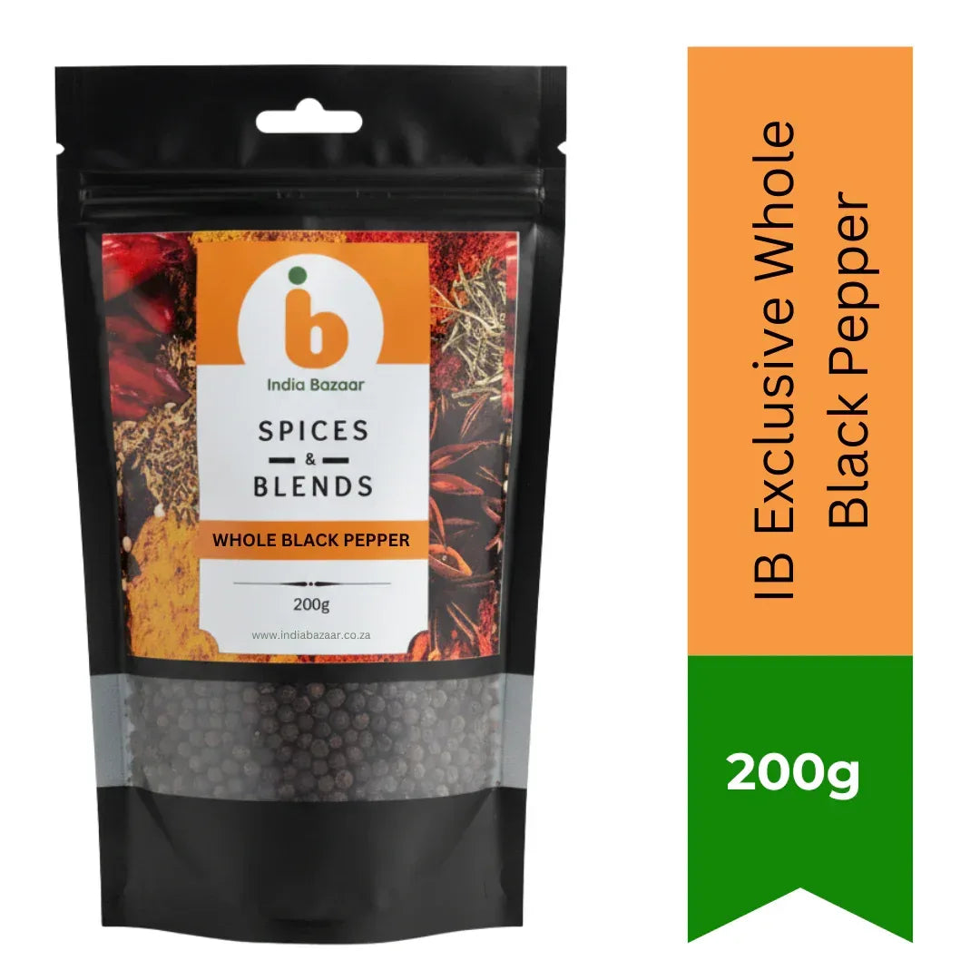 IB Whole Black Pepper Premium Peppercorns (Sabut Kali Mirch) | 200g - Bold Pungent Whole Spice for Pepper Grinders, Meat Seasoning, Stocks & Daily Cooking | South Africa | India Bazaar