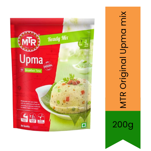MTR Original Upma Mix (Instant Roasted Semolina Porridge) | 200g - Quick Hot Breakfast Drink-and-Eat Wheat Grits with Spices & Herbs | South Africa | India Bazaar