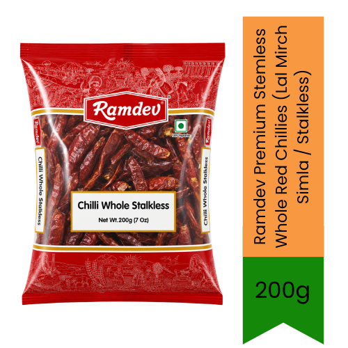 Ramdev Premium Whole Red Chillies (Lal Mirch / Stalkless) | 200g - Vibrant Red Dried Whole Chilli Pods for Tempered Tadka, Hot Curries & Homemade Masala Blends | Delivers Medium Heat & Rich Colour | South Africa | India Bazaar