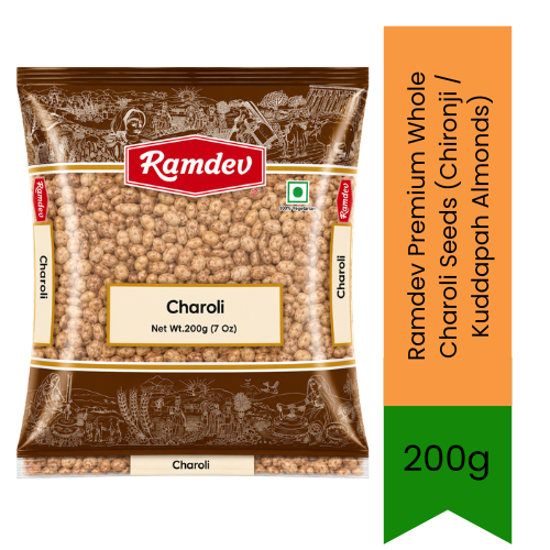 Ramdev Premium Whole Charoli Seeds (Chironji / Kuddapah Almonds) | 100g - Nutrient-Rich Edible Seeds with Delicate Nutty Flavor Perfect for Authentic Indian Sweets, Kheer, Halwa, Shrikhand & Mughlai Gravies | South Africa | India Bazaar