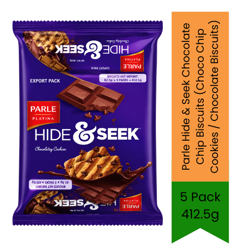 Parle Hide & Seek Chocolate Chip Biscuits (Choco Chip Cookies / Chocolate Biscuits) | 5 Pack x 82.5g (412.5g) - Crisp Rich Chocolate Flavoured Biscuits Packed with Real Molded Chocolate Chips | Sweet Teatime Snack | South Africa | India Bazaar
