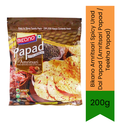 Bikano Amritsari Spicy Urad Dal Papad (Amritsari Papad / Teekha Papad) | 200g - Traditional Sun-Dried Spiced Black Gram Flour Poppadums with Black Pepper & Spices | Crisp & Spicy Meal Companion | South Africa | India Bazaar
