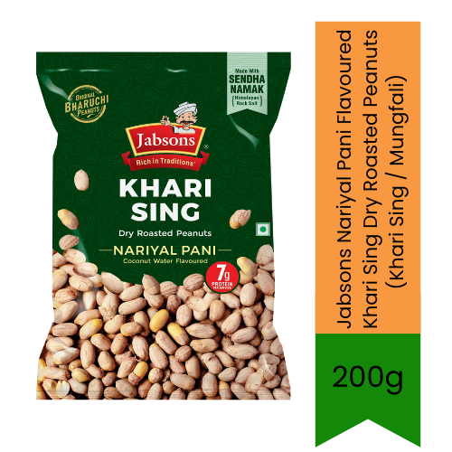 Jabsons Nariyal Pani Flavoured Khari Sing Dry Roasted Peanuts (Khari Sing / Mungfali) | 200g - Unique Coconut Water Infused Salted Roasted Groundnuts Snack | Crunchy & Healthy Teatime Munchies | South Africa | India Bazaar