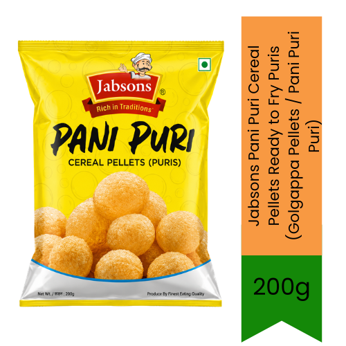 Jabsons Pani Puri Cereal Pellets Ready to Fry Puris (Golgappa Pellets / Pani Puri Puri) | 200g - Crunchy Instant Fry or Air Fry Pani Puri Shells for Authentic Indian Chaat Snacks & Street Food | South Africa | India Bazaar