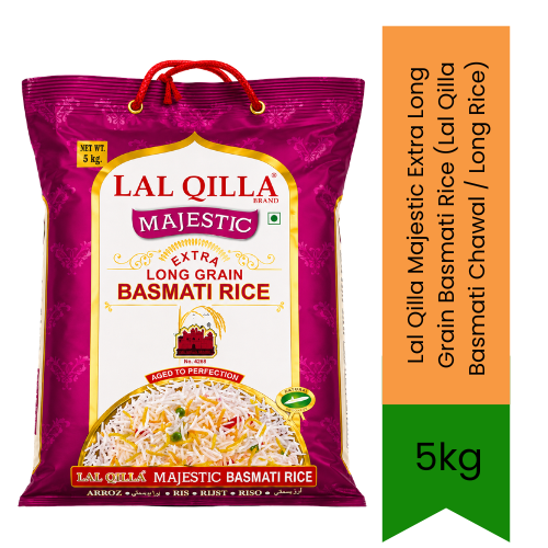Lal Qilla Majestic Extra Long Grain Basmati Rice (Lal Qilla Basmati Chawal / Long Rice) | 5kg - Premium Aged Aromatic Basmati Rice with Fluffy Non-Sticky Grains for Biryani, Pulao & Feasts | South Africa | India Bazaar