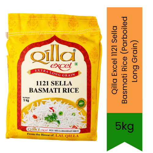 Qilla Excel 1121 Sella Basmati Rice (Parboiled Long Grain) | 5kg - Hardened Cream Sella Grain Designed to Resist Breakage in Heavy Catering Biryanis | South Africa | India Bazaar