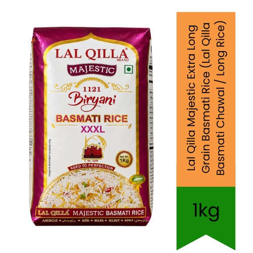 Lal Qilla Majestic 1121 Biryani Basmati Rice XXXL (1121 Basmati Chawal) | 1kg - Aged Premium Aromatic Long Grain Basmati for Fluffy Royal Biryani & Pulao | South Africa | India Bazaar