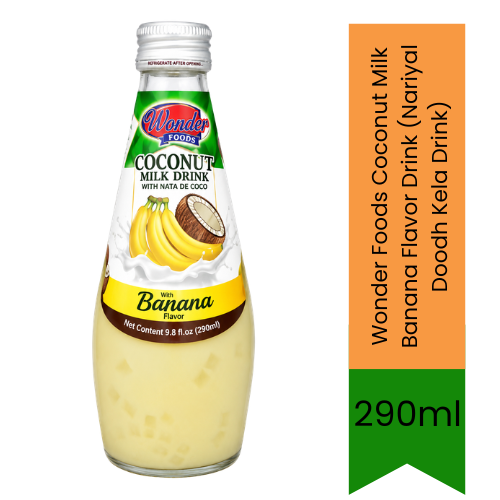 Wonder Foods Coconut Milk Banana Flavor Drink (Nariyal Doodh Kela Drink) | 290ml - Refreshing Tropical Fruit Beverage for Chilled Refreshment | Delivers Rich Creamy Taste & Quick Energy | South Africa | India Bazaar