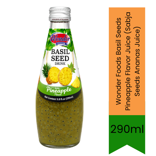 Wonder Foods Basil Seeds Pineapple Flavor Juice (Sabja Seeds Ananas Juice) | 290ml - Refreshing Tropical Drink for Cooling Refreshment | Delivers Chewy Basil Seeds & Tangy Flavor | South Africa | India Bazaar