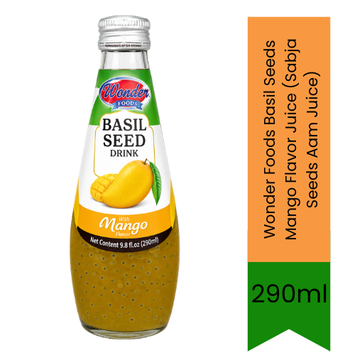 Wonder Foods Basil Seeds Mango Flavor Juice (Sabja Seeds Aam Juice) | 290ml - Refreshing Tropical Drink for Cooling Refreshment | Delivers Chewy Basil Seeds & Rich Mango Taste | South Africa | India Bazaar