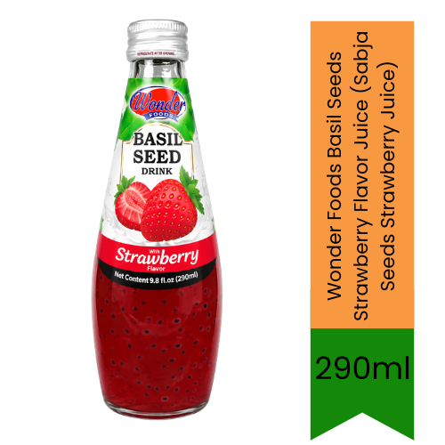 Wonder Foods Basil Seeds Strawberry Flavor Juice (Sabja Seeds Strawberry Juice) | 290ml - Refreshing Tropical Drink for Cooling Refreshment | Delivers Chewy Basil Seeds & Sweet Berry Flavor | South Africa | India Bazaar